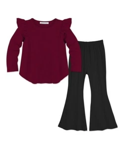 Basics by Sunshine Swing Burgundy Top & Black Flare Pants Girls Size 12 - Picture 1 of 1