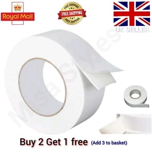 STRONG DOUBLE SIDED STICKY FOAM TAPE ROLL ADHESIVE CRAFT PADDED MOUNTING WHITE - Picture 1 of 2