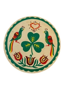 Vtg. Pennsylvania Dutch Birds Shamrock Hex Good Luck Sign Chipboard 7.5" Signed - Picture 1 of 4