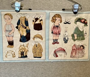 Aunt Lindy’s Paper Dolls Blue Hill Fabrics Set 2 Cotton 1 Boy 1 Girl Panel - Picture 1 of 5