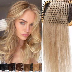 CLEARANCE Clip in Hair Extensions Real Remy Human Hair Full Head Blonde Ombre 8A - Picture 1 of 36