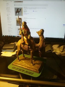 LARGE Antique Painted Bronze Middle Eastern Arab & Camel Sculpture 11''H X 7''W - Picture 1 of 12