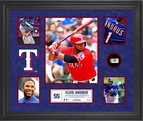 Elvis Andrus Rangers Framed 5-Photo Collage w/Piece GU Ball Cover