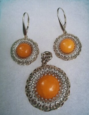 Juego de pendientes colgantes de ámbar caramelo báltico plata esterlina 925 piezas Polonia  Foto 1 de 4