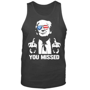 Camiseta sin mangas Donald Trump 2024 Rally Shooting You Missed Middle Finger MAGA - Imagen 1 de 6
