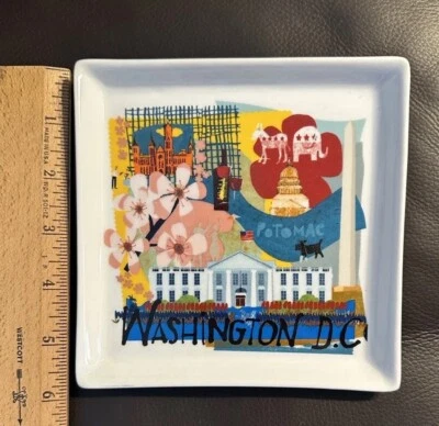 Crate &Barrel Road Trip Washington DC USA Snack Trinket Plate Ceramic 6” Square - Image 1 of 4