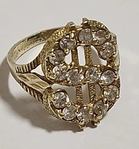10K Solid Yellow Gold Dollar Money Sign CZ Ring size 7.75 /34/ - Picture 1 of 8