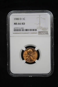 1980 D Lincoln Cent, NGC MS66 RD - Picture 1 of 2