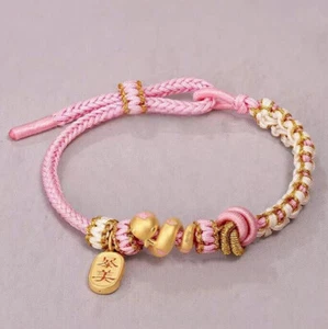 999 24K Yellow Gold Women 3D Enamel Snake Fu Oblong Bracelet 1.7-1.9g - Picture 1 of 4