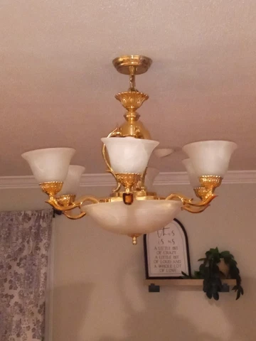 CHANDELIER ANTIQUE BRONZE AND WHITE ALABASTER GLASS SHADES 121848-JSH-CUSM Cover