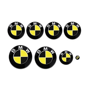MATTE Black Yellow BMW Badge Roundel Wrap Overlay 1 2 3 5 6 7 X M Z E F Series - Picture 1 of 4