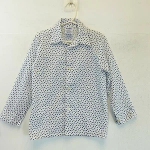 IZOD Boy Cotton White Blue Shirt 5 MEDIUM Button Up Stretch Leaf Long Sleeve - Picture 1 of 11