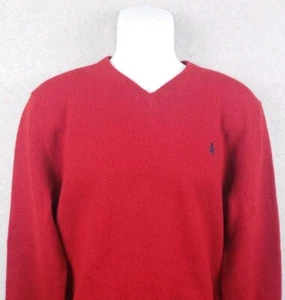 Polo Ralph Lauren Mens V-Neck Pullover Sweater 100% Lambswool Large Red - Picture 1 of 6