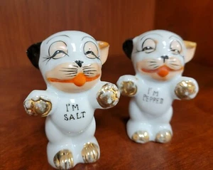 Vtg Bonzo Cat Dog Salt Pepper Shakes Japan 2.5" Anthropomorphic - Picture 1 of 10