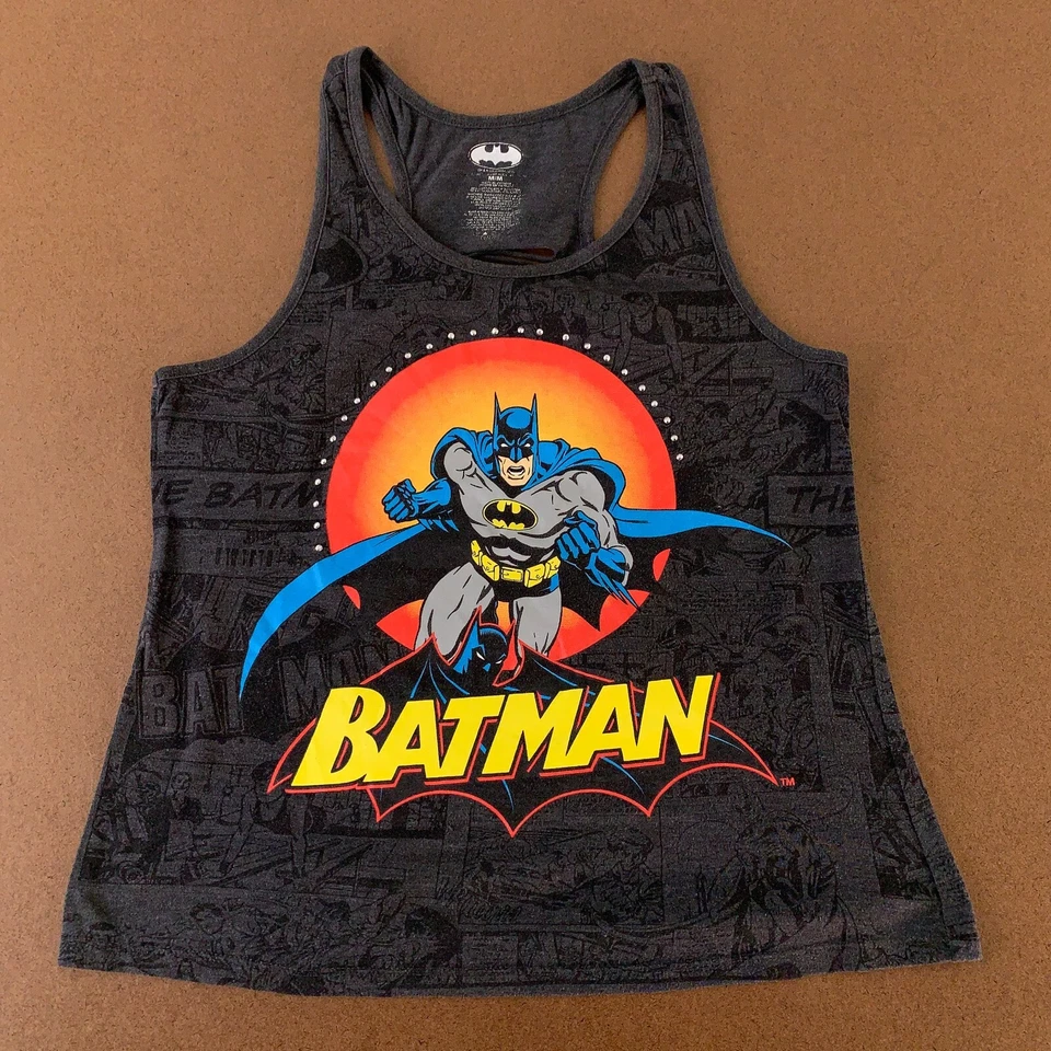 Camiseta sin mangas Batman para mujer talla mediana gris carbón gráfico adornado espalda deportiva Foto 1 de 4