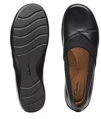 Clarks Women's US 6 Cora Charm Round Toe Slip On Leather Shoes Black - Image 1 of 4