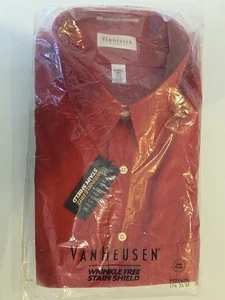 Van Heusen Men's Wrinkle Free Dark Red Long-Sleeve Poplin Shirt 17.5 32/33 - Picture 1 of 13