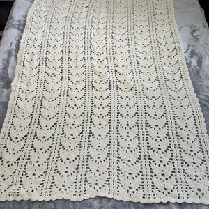 Vintage Handmade Crocheted Ivory Afghan 61x44" Cottage Core Country New - Picture 1 of 7