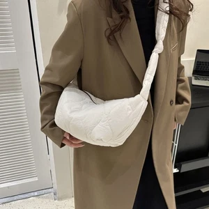 Padded Nylon Crossbody Bag Solid Color Nylon Shoulder Bag Puff Bag  Outdoor - Picture 1 of 17