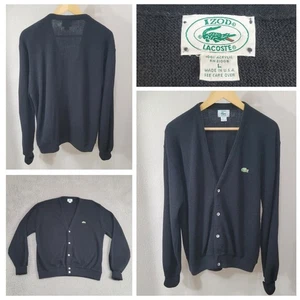 Vintage Izod Lacoste Cardigan Sweater Men’s Large Black Acrylic Made in USA 1991 - Picture 1 of 17