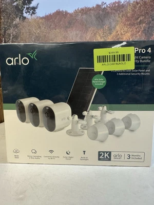 Arlo Pro 4 Security Bundle 3 Wire Free Spotlight Cameras w/Solar Panel White - Image 1 of 4
