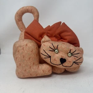 Vintage Katze Türstopper Stofftier Handarbeit Orange Blumen Kaliko Baumwolle - Bild 1 von 6
