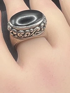 Sterling Silver Oval Onyx Chunky Ring Size 7.5 - Picture 1 of 12