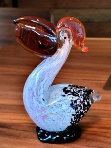 Murano Kunst mundgeblasene Glas Pelikan Figur mit Fisch im Maul Vintage - Bild 1 von 11