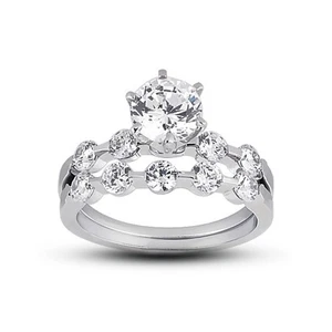 Klassisches Ehering-Set 2,11 kt G/VS2 runder Erdabbau zertifizierte Diamanten 14 kt - Bild 1 von 4