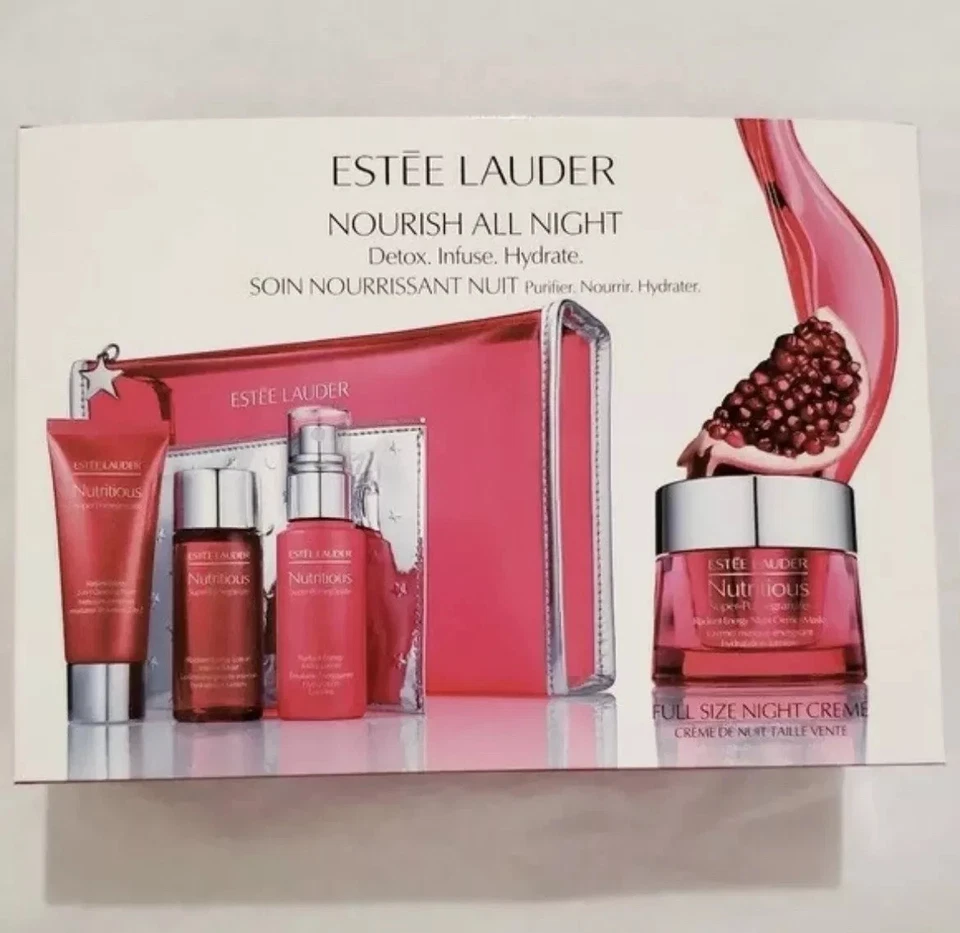 Estee Lauder Nutritious Super-Pomegranate Nourish Juego Toda la Noche: Juegos de 5 piezas-NUEVO EN CAJA Foto 1 de 1