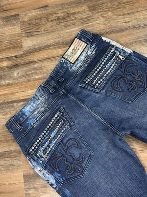 Laguna Beach Jeans Men's 38/32 Slim Fit Moto Denim Paint Splatter Distressed Zip - Image 1 of 4