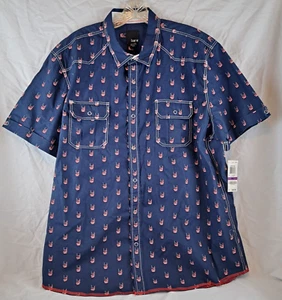 Nuova camicia western Macy's Bar III uomo XL rosso bianco blu tasche chiusura a scatto - Foto 1 di 10