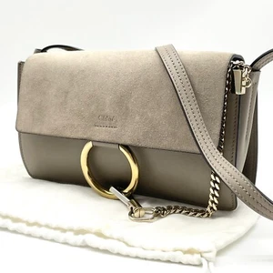 Chloe Faye Shoulder bag Suede Leather Y2K Beige Gold Hardware Crossbody Auth - Picture 1 of 24