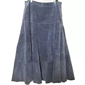 Soft Surroundings Patchwork Leather A-Line Midi Skirt Large Blue Lined Western - Picture 1 of 18