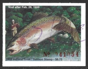 USA 1998 INDIANA Trout & Salmon Fishing Revenue Stamp #49 Signed - Picture 1 of 2