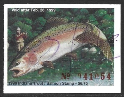 USA 1998 INDIANA Trout & Salmon Fishing Revenue Stamp #49 Signed - Image 1 of 2