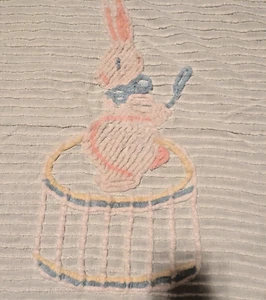 Vintage Chenille Baby Blanket Toddler Bedspread Bunny Rabbit Bedspread Child - Imagen 1 de 7
