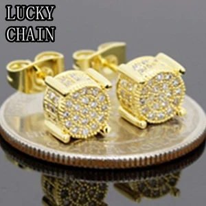 14K GOLD FINISH CZ BLING OUT STUD EARRING(W 6mm)R20 - Picture 1 of 2