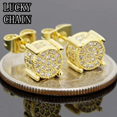 14K GOLD FINISH CZ BLING OUT STUD EARRING(W 6mm)R20 - Image 1 of 2