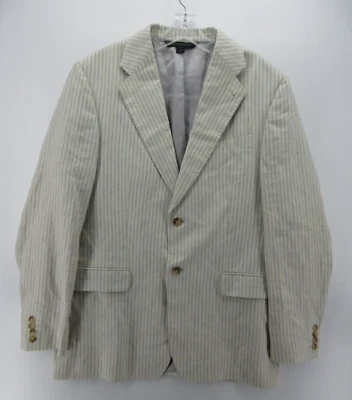 Express Sport Coat Men 42 Beige Linen Blazer Jacket Striped Design Studio Preppy - Image 1 of 4