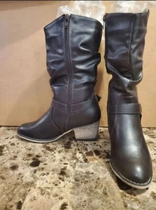 DailyShoes Women's Riding Boots Low Heel Buckled Slouchy Mid Calf Knee-high - Picture 1 of 7