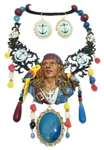 Collar de piedras preciosas vintage de loros cráneos piratas del Caribe únicos en su tipo - Imagen 1 de 8
