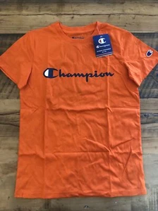 Champion Short Sleeve Crew Neck Logo T-Shirt Boys Medium Orange NWT - Picture 1 of 3