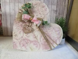 HEART and charm Valentines Farmhouse hang Decor Rustic Wood, Decoupage Decor - Picture 1 of 1