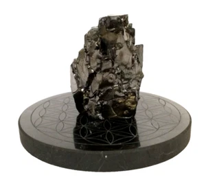 Precious Shungite Stone Approx 58.3g. on a Shungite Slice with Symbol (SK#4) - Picture 1 of 6