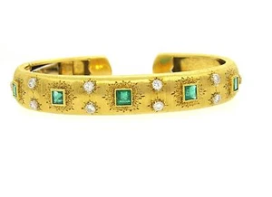 Mario Buccellati Emerald Diamond 18k Yellow Gold Cuff Bracelet - Picture 1 of 6