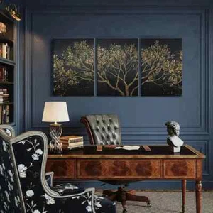 3pcs Golden Tree Branches Art Abstract Nature Metal Print Ready to Hang Art - Foto 1 di 8