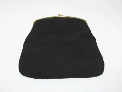 VTG JR Clutch Purse Evening Bag Coin Purse Black Grosgrain Fabric Gold Tone USA - Image 1 of 4
