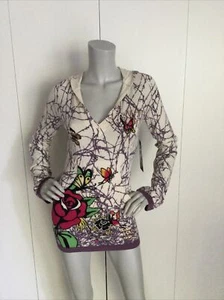 Ed Hardy By Christian Audigier Barwire Roses Pullover  Tunic Size S - Picture 1 of 9