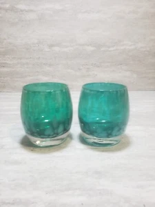 Votive Candle Holders Aqua Green with White Speckled Glass - Picture 1 of 10